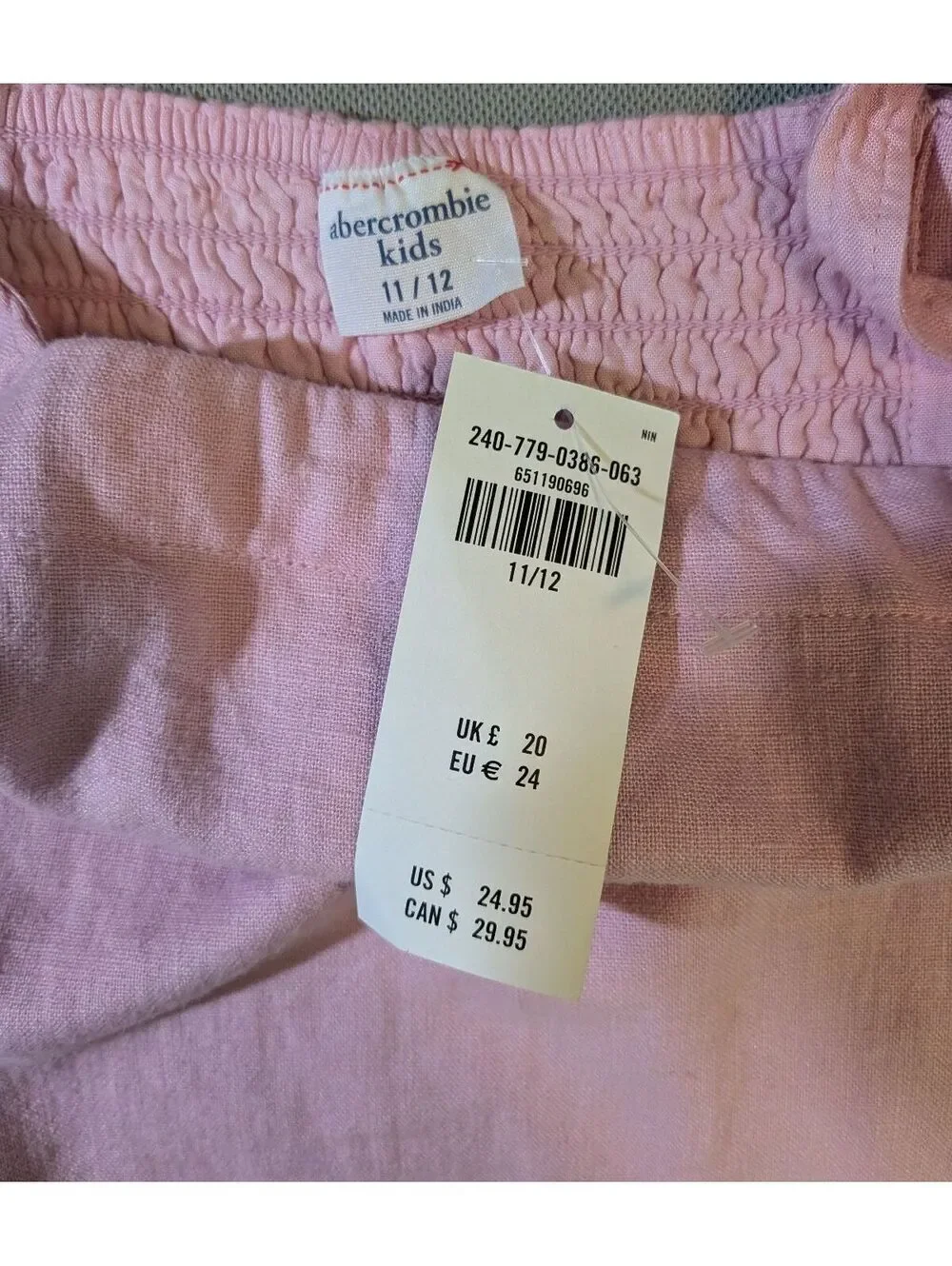 Abercrombie Kids Girl's 11 12 Pink Adjustable Strap Linen Tank Top New with Tags
